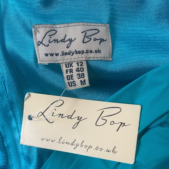 NWT Lindy Bop Ophelia Green Turquoise Garden Floral Party Swing Dress Sz Medium - Picture 16 of 17